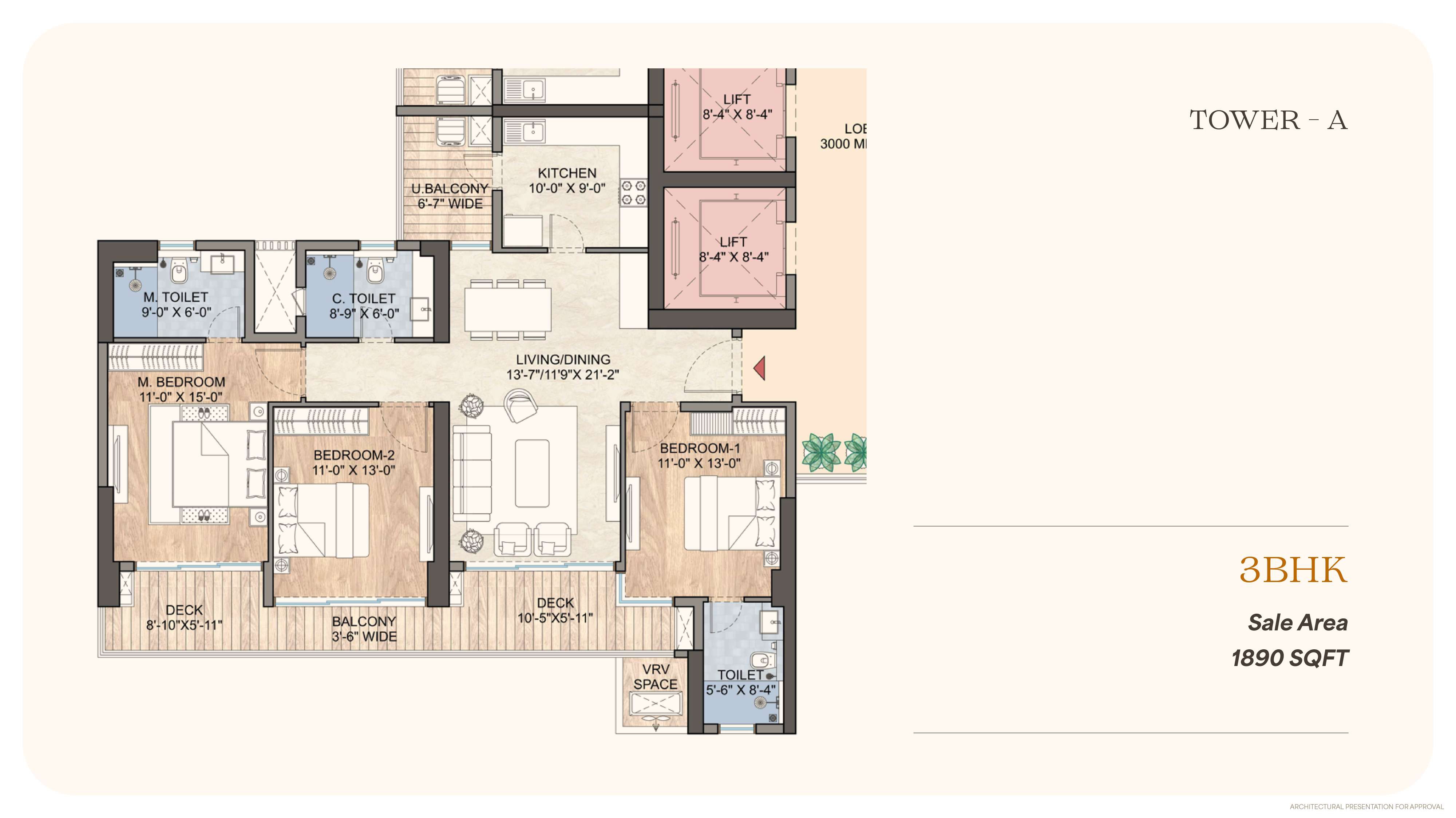 Karyan Group NH-24 2 BHK Floor Plan layout - 1000 to 1100 Sq.Ft.