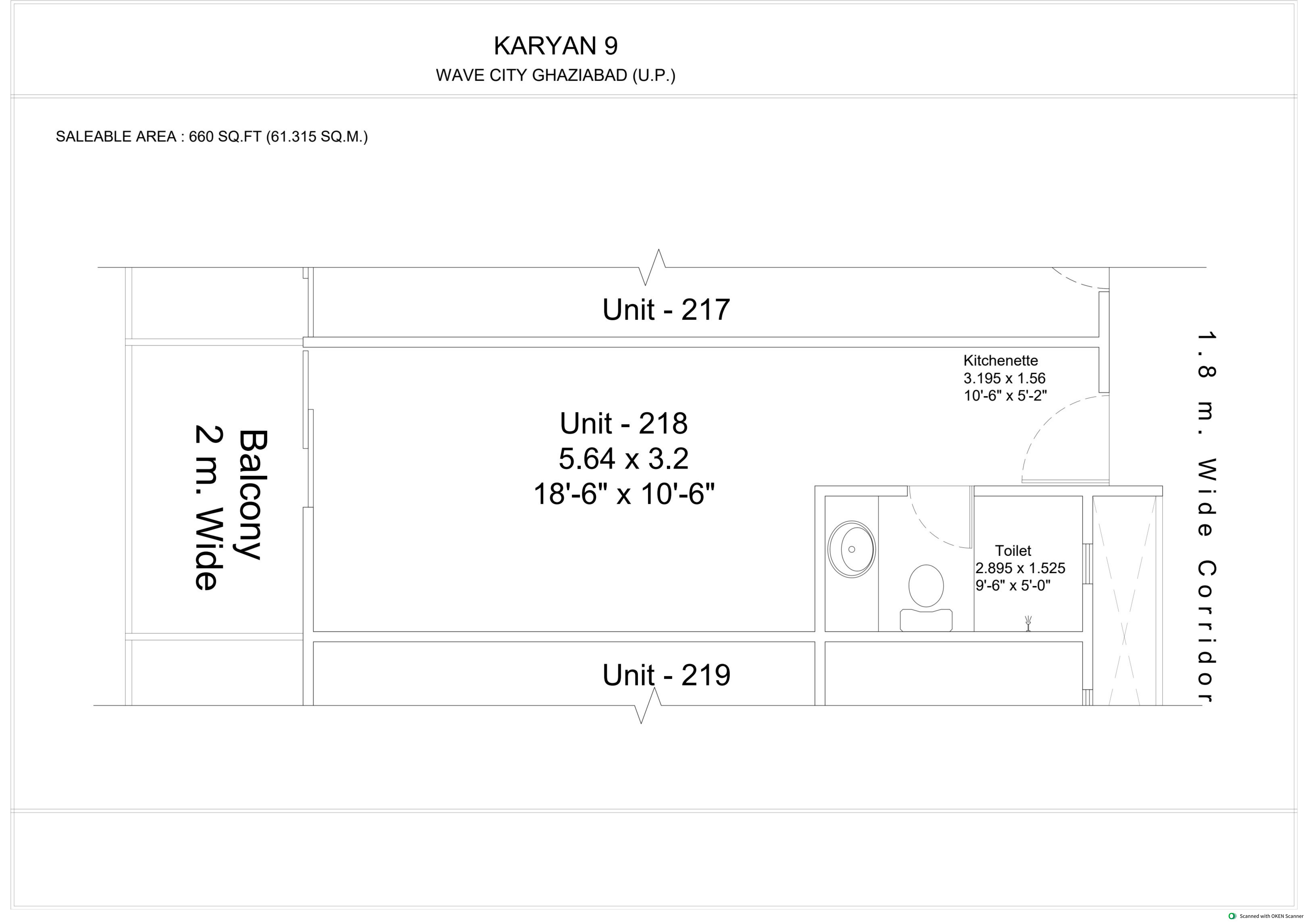 Karyan Nine Unit 218 technical layout floor plan
